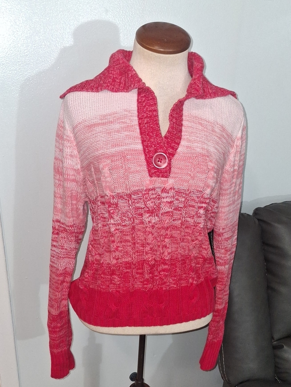 Pink Ombre Cable-Knit Sweater- W Sz XL